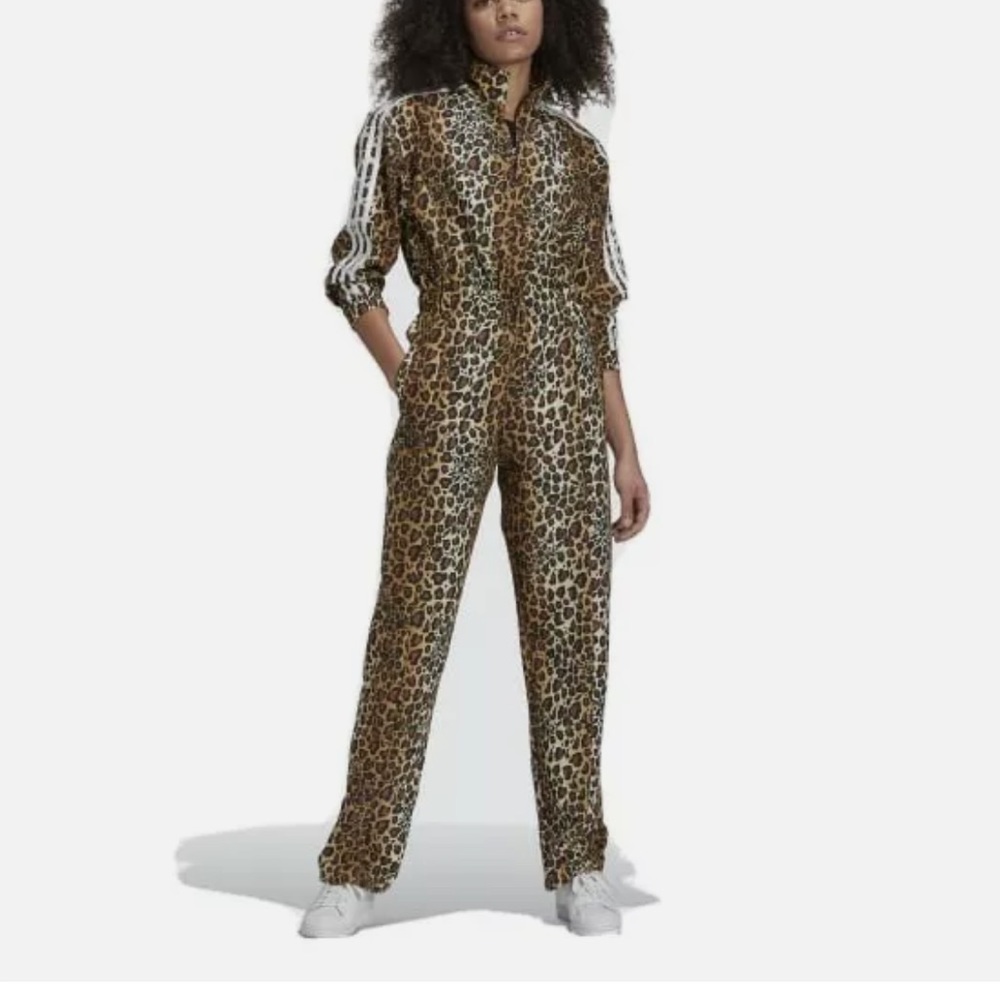 Adidas originals women long sleeve leopard SATIN jumpsuit